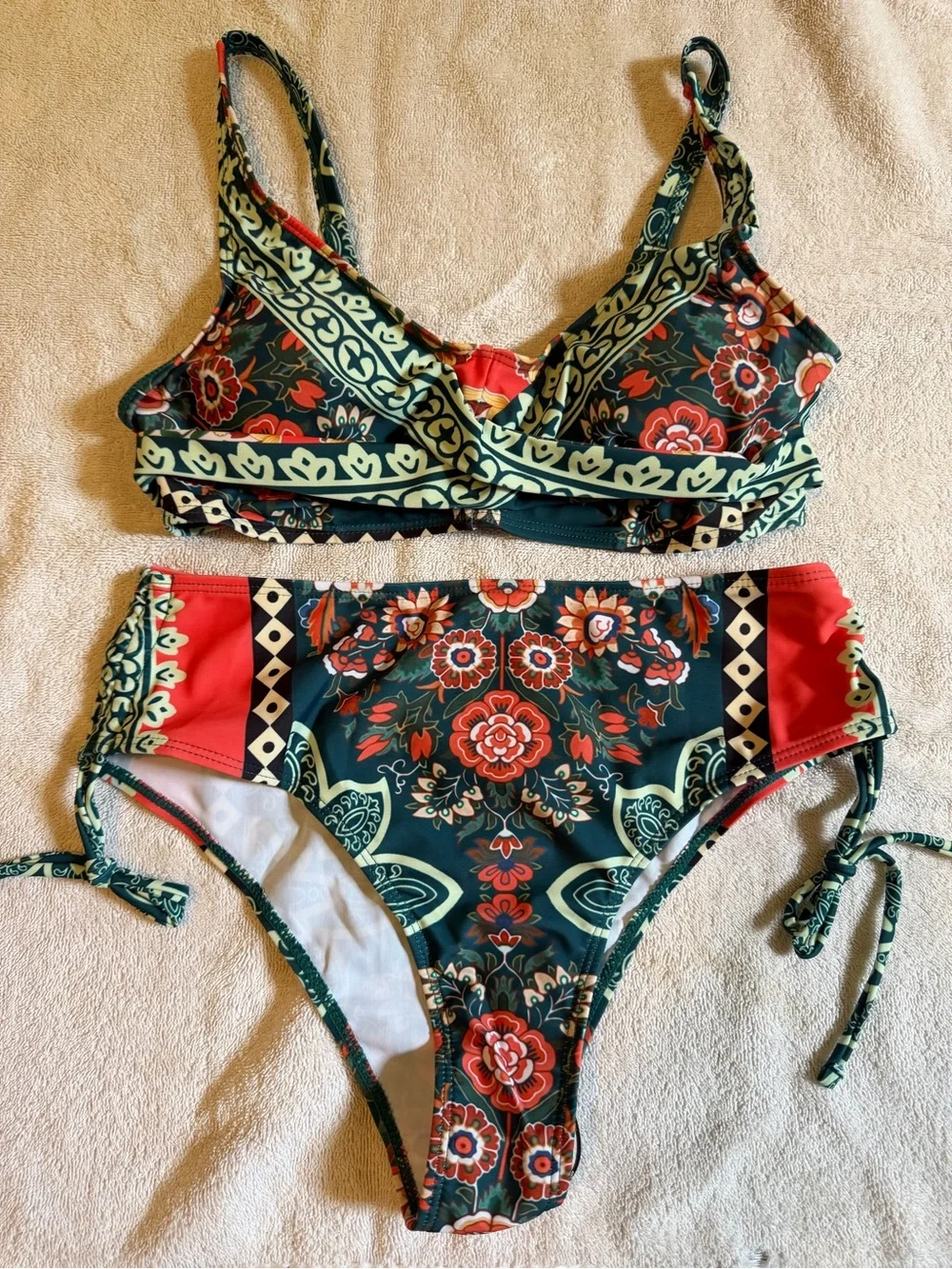 Teal Floral High-Waist Bikini Set - Women Swim